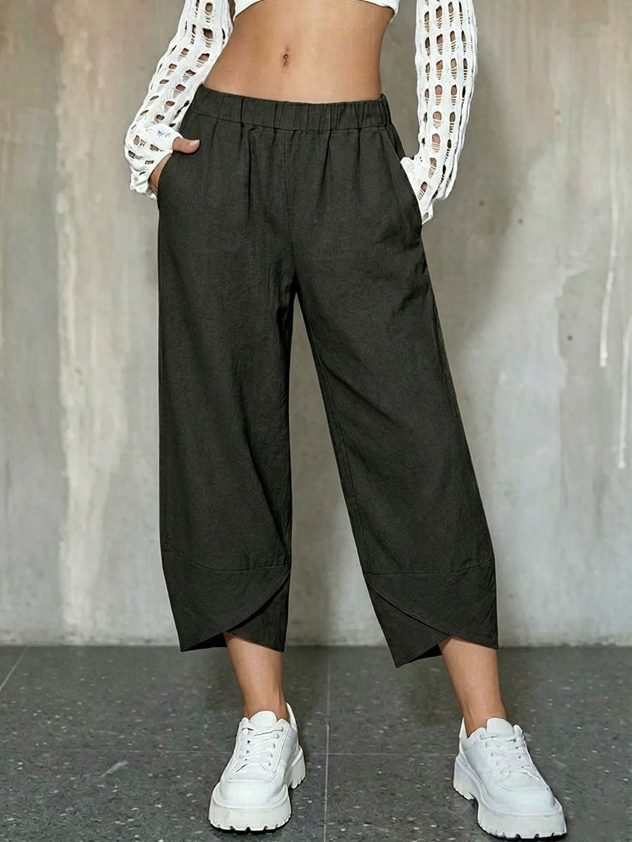 Women's Solid Color Loose Elegant Casual Simple Cotton And Linen Ninth Pants