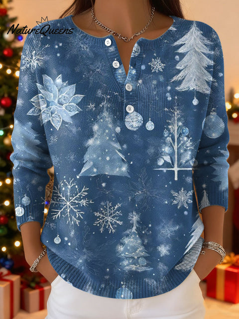 Women's Christmas Trees Pattern Art Print Buttoned Cardigan Sweater