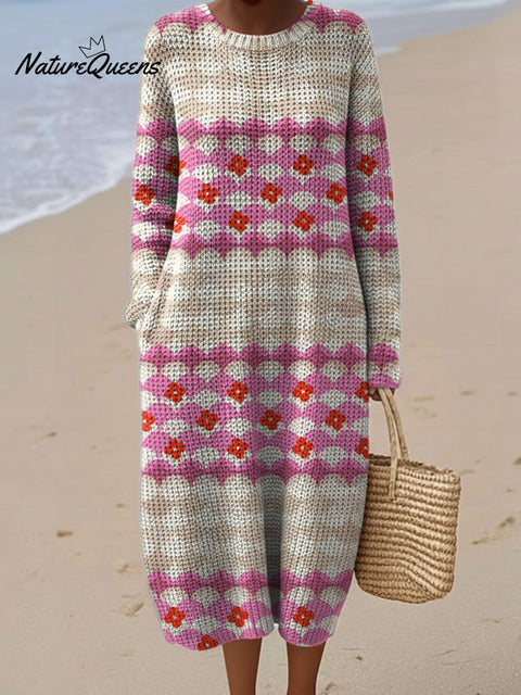 Women's Flowers Abstract Pattern Casual Round Collar Long Sleeve Dress