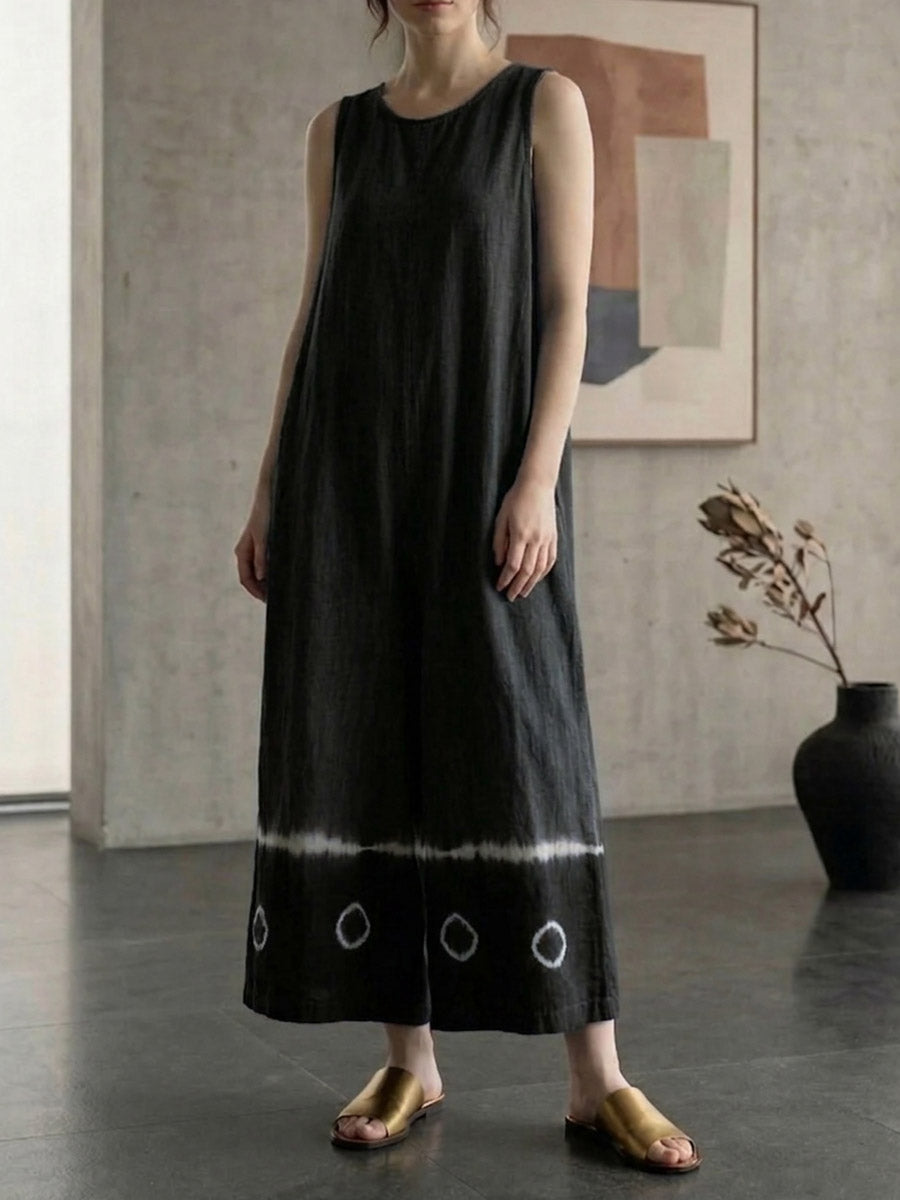Women's Crew Neck Sleeveless Casual Loose-fit Cotton Dress