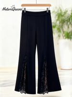 Women's Elegant Flared Trousers With Lace Detailing At The Front