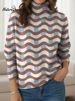 Women's Vintage Geometric Stripes Print Print Turtleneck Sweater