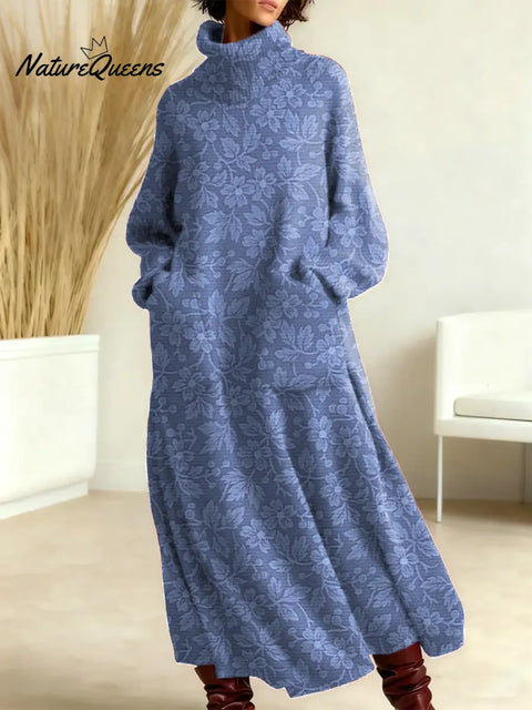 Women's Floral Pattern Art Print Casual Cotton Knitted Dress