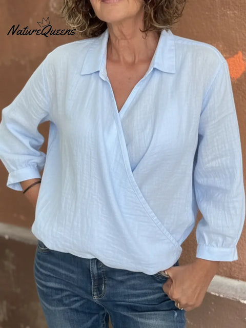 Elegant Collared Linen Shirt Top