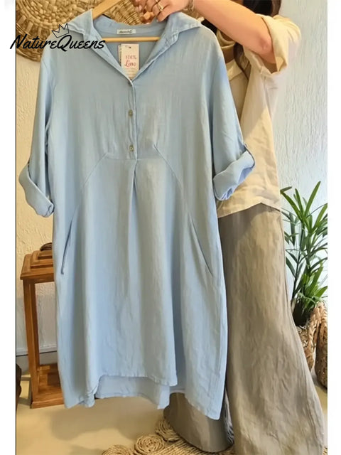 Women's Casual Long-Sleeved Cotton Linen Dress