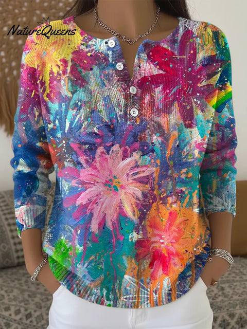 Women's Abstract Graffiti Flowers Print Casual Sweater