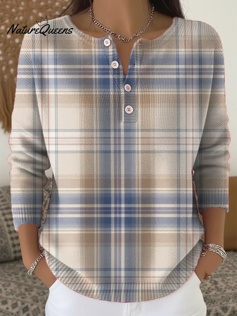 Women's Plaid Pattern Art Print Casual Cardigan Sweater