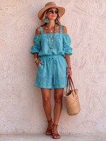 Boho-style Turquoise Romper With Shoulder Straps