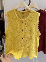 Elegant And Stylish Sleeveless Cotton Top With Embroidered Lace Paneling