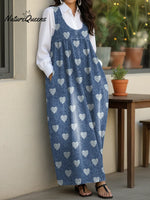 Women's Cute Heart Casual Loose Denim Vest Dress
