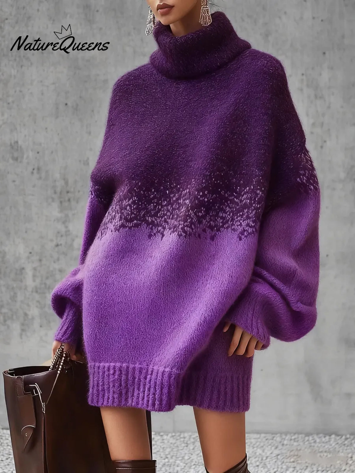 Women's Gradient High-Neck Loose Long Sweater