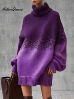 Women's Gradient High-Neck Loose Long Sweater