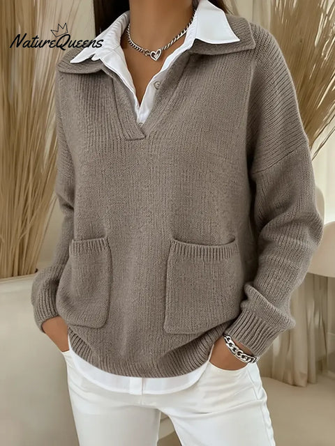 Women's Casual Polo Collar Pullover Sweater