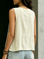 Women's Casual Solid-color Loose V-neck Striped Sleeveless Tank Top