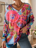 Women's Lovely Floral Flowers Pattern Art Print V-neck Casual Cotton T-shirt