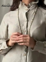 Vintage Lace-trimmed Stand-collar Linen Shirt