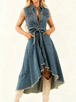 Women's Sleeveless Irregular Frayed Denim Dress