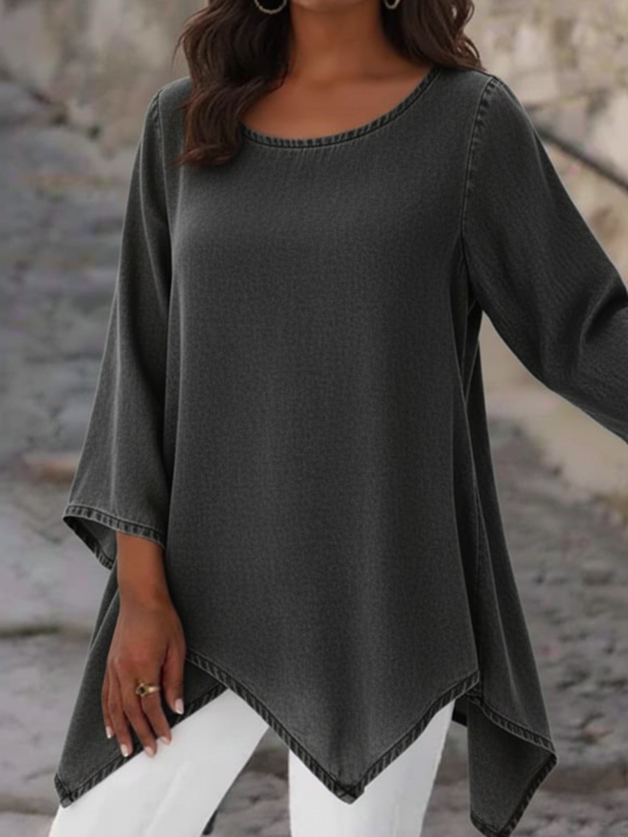 Casual Loose-fitting Denim Cotton Top