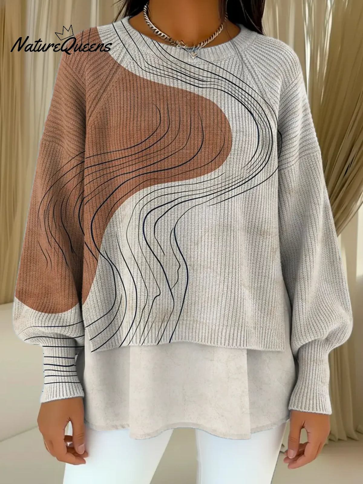 Women's VintageGeometricArt Print Casual Knitted Sweater