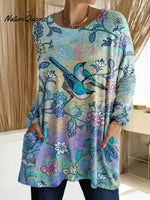 Women's Floral Birds Pattern Art Print Casual Cotton T-shirt