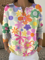 Women's Colorful Cute Little Flowers Casual Sweater