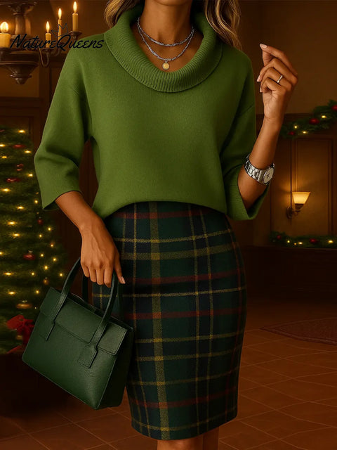 Women's Solid Color Collared Three-quarter Sleeve Casual Loose Knit Top