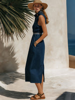 Women's Retro Sleeveless Collared Denim Dress