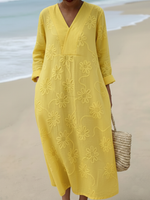 Cozy Romantic Floral Embroidered Cotton Dress