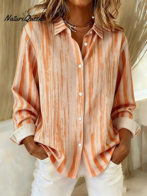 Women's Striped Pattern Art Print Casual Cotton Shirt