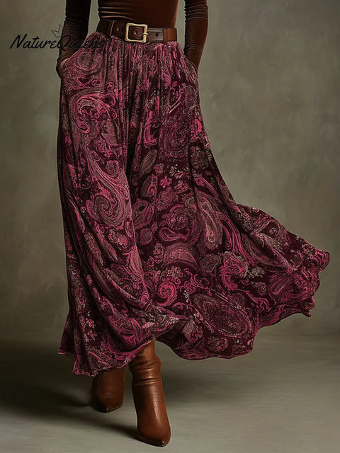 Women's Retro Paisley Print High-waisted Casual Loose A-line Skirt