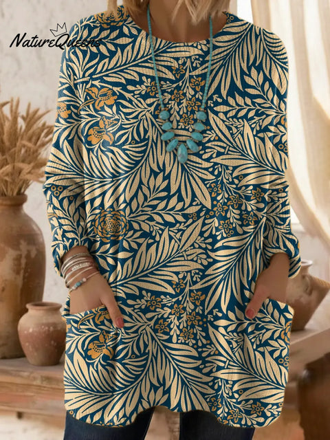 Women's Floral Pattern Art Print Casual Cotton Knitted Sweater