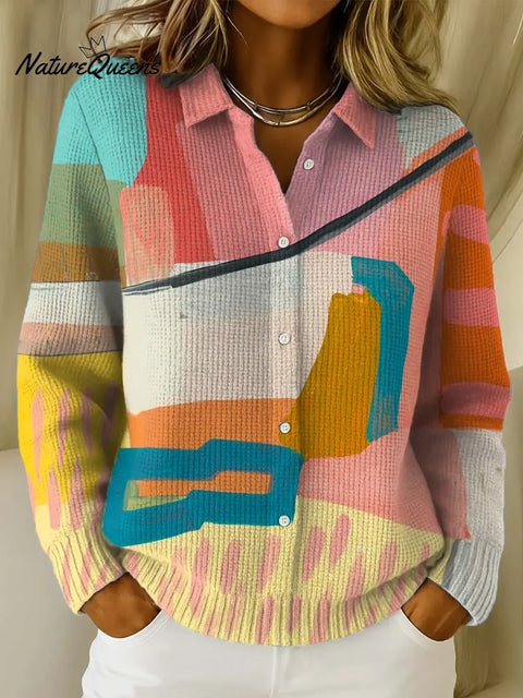 Women's Abstract Pattern Art Print Casual Cotton Knitted Sweater