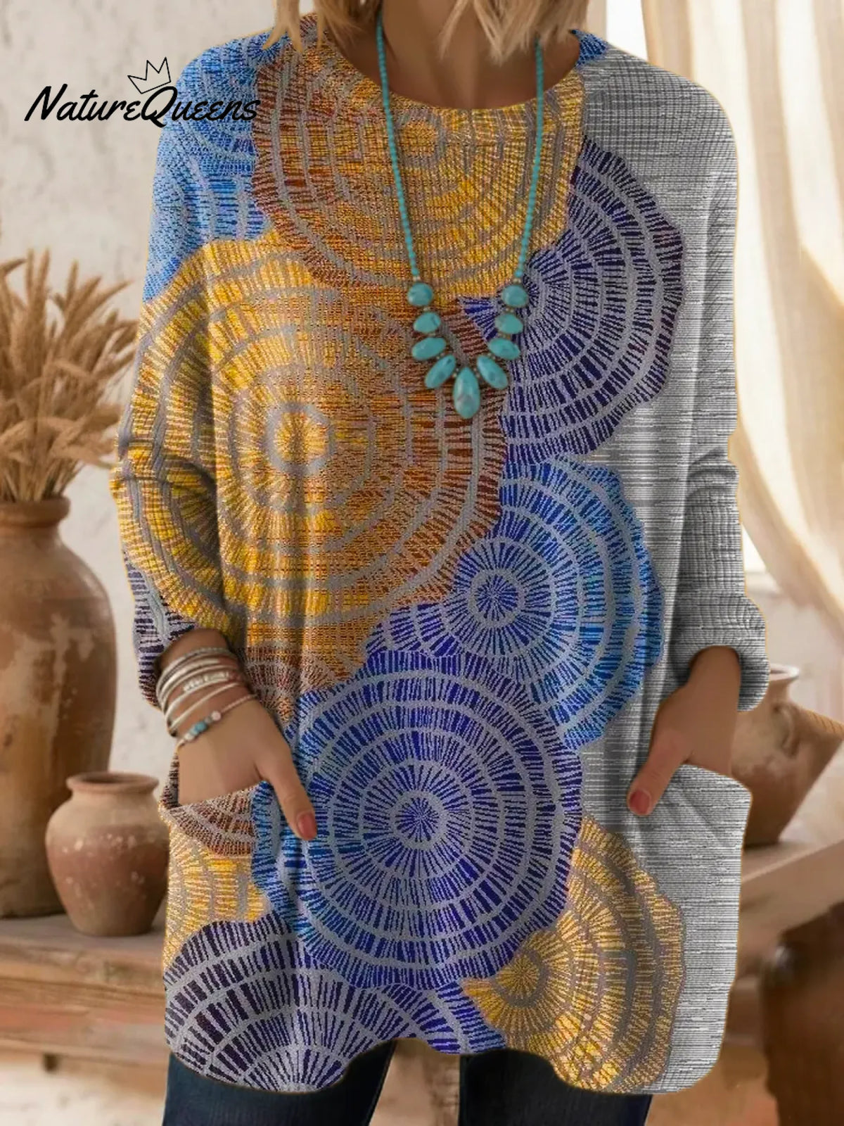 Women's Abstract Pattern Art Print Casual Cotton Knitted Sweater