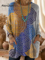 Women's Abstract Pattern Art Print Casual Cotton Knitted Sweater