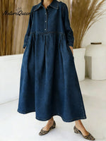 Women's Shirt Collar Long-sleeved Loose-fitting Denim Dress
