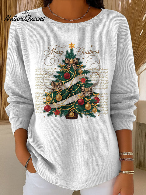 Christmas tree and blessing decoration pattern Casual Round  Collar Sweater