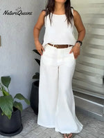Women's Casual Linen And Cotton Vest And Pants Two-piece Set