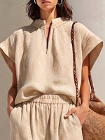 Minimalist Stand-collar Zip-up Top & Wide-leg Pants Two-piece Set
