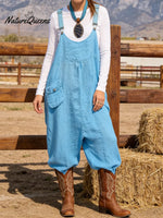 Women's Solid Color Casual Loose Cotton Wide-leg Jumpsuit With Suspenders