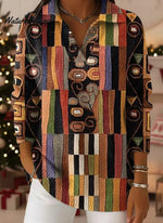 Women's VintageGeometry Art Print Casual Sweater