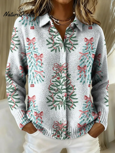 Women's Cute Christmas Printed Collared Sweater