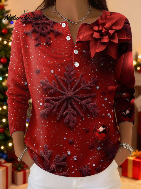 Women's Christmas Pattern Art Print Buttoned Cardigan Sweater