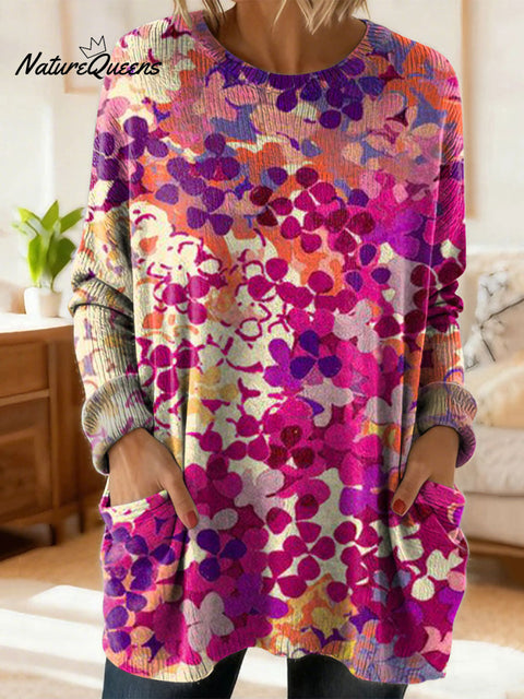 Women's Retro Floral Flower Ethnic Art Print Casual Cotton Knitted Sweater