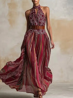 Women's Retro Striped Art Casual Relaxed Vacation Chiffon Dress