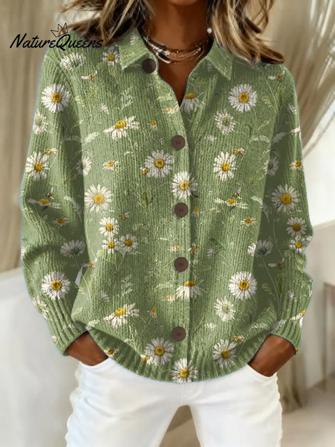 Women's Floral Pattern Art Print Casual Cotton Knitted Sweater