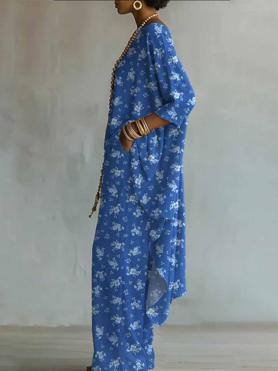 Elegant Retro Flower Print Two-piece Set