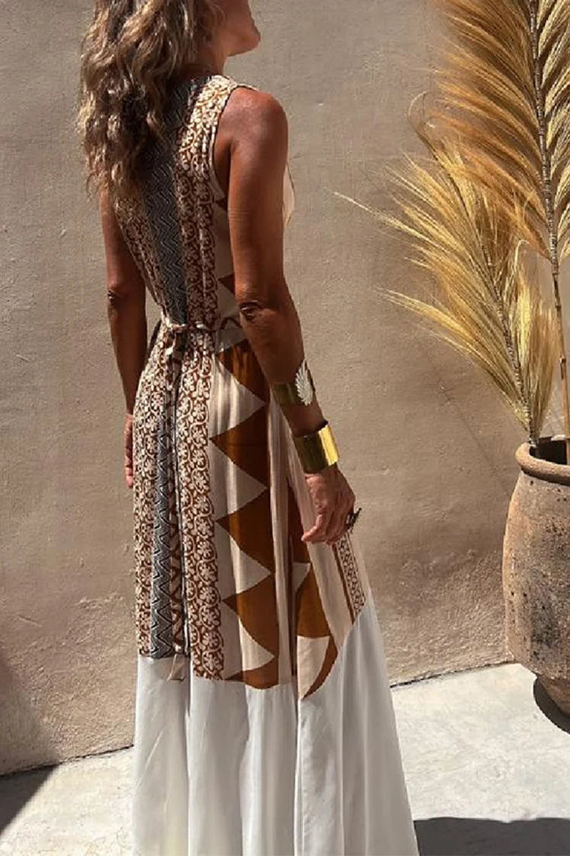 Women's Retro Pattern Art Classy Casual Cotton Linen Maxi Dress