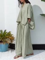 Women's Fresh And Relaxed Striped Linen Set