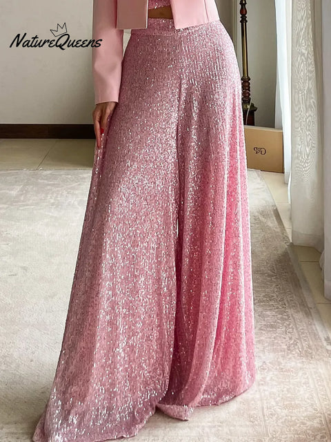 Women's Christmas Party Date Shiny Wide Leg Pants
