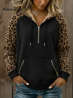 Casual Cozy Leopard Print Patchwork Sweatshirt